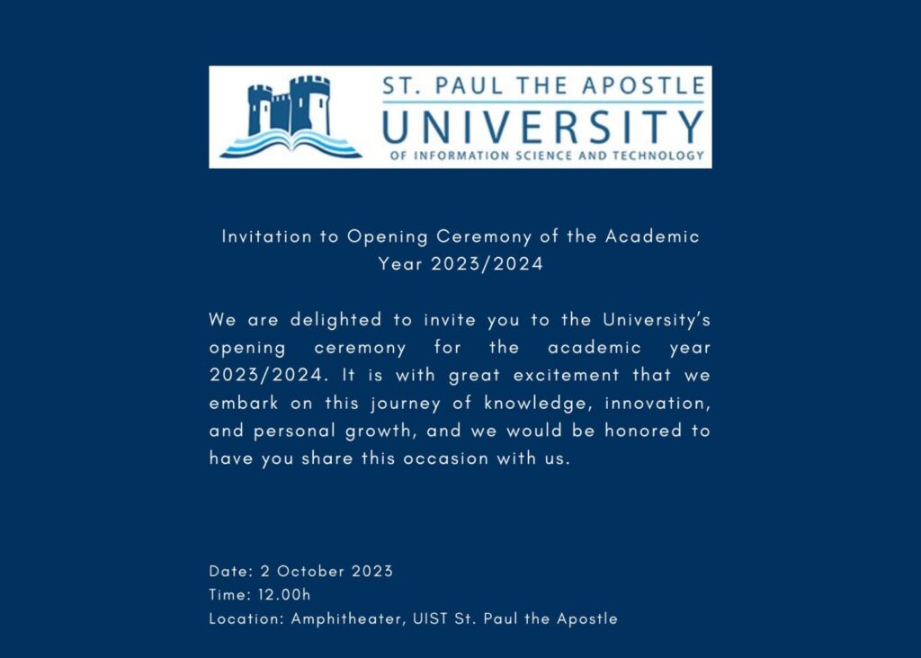 Invitation to Opening Ceremony of the Academic Year 2023/2024